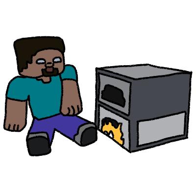 herobrine sat next to a lit furnace